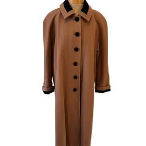 Vintage Jonathan Michael camel brown pure wool velvet collar trench coat womens